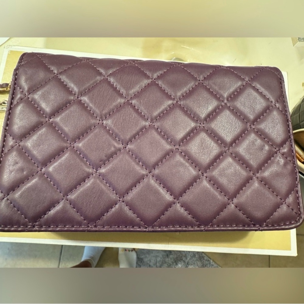 Badgley Mischka Quilted Crossbody Bag in Deep Plum with Gold Hardware - Picture 4 of 6